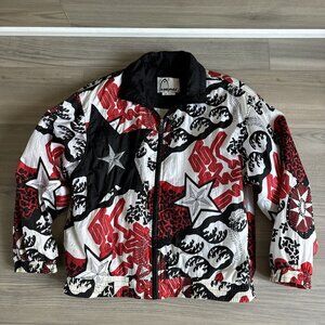 Vintage Head Women's Windbreaker Tennis Jacket Black‎ Red White Fully Lined Sz M